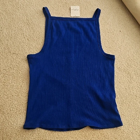 NWT..WE THE FREE Blue Ribbed Tank Top SIZE LARGE. New With Tags - Picture 1 of 5